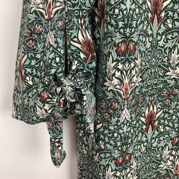 H&M x William Morris & Co 6 Floral Print Tunic Shift Dress Green Tie Sleeves - Picture 9 of 13